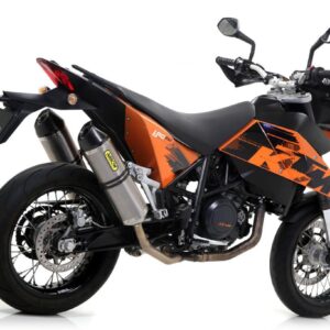 KTM 690 SM 06/12 HOMOLOGATED ALUMINIUMRACE-TECH RH+LH SILENCERS WITH CARBONEND CAP FOR ORIGINAL COLLECTORS
