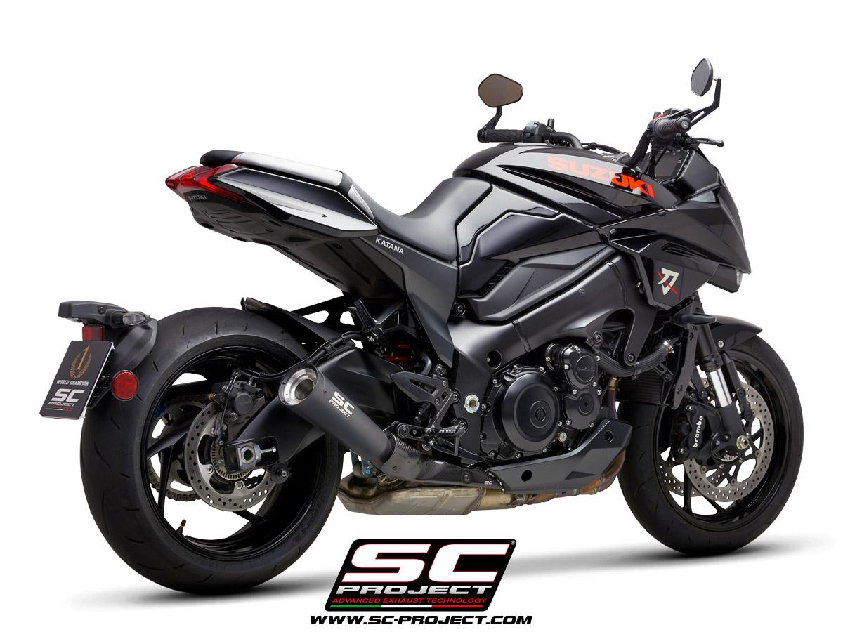 Metal Black stainless steel exhaust, with black & silver paint CNC machined end cap - KATANA (2019 - 2020)